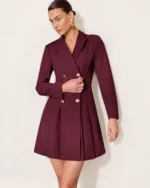 Vestido Blazer Alfaiataria Lapela Xale Bordô Imperial Vista Frontal