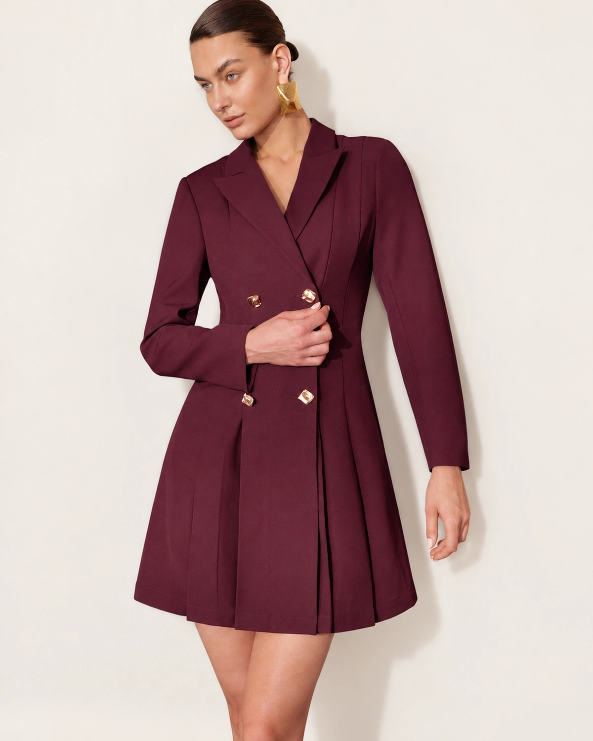 Vestido Blazer Alfaiataria Lapela Xale Bordô Imperial Vista Frontal