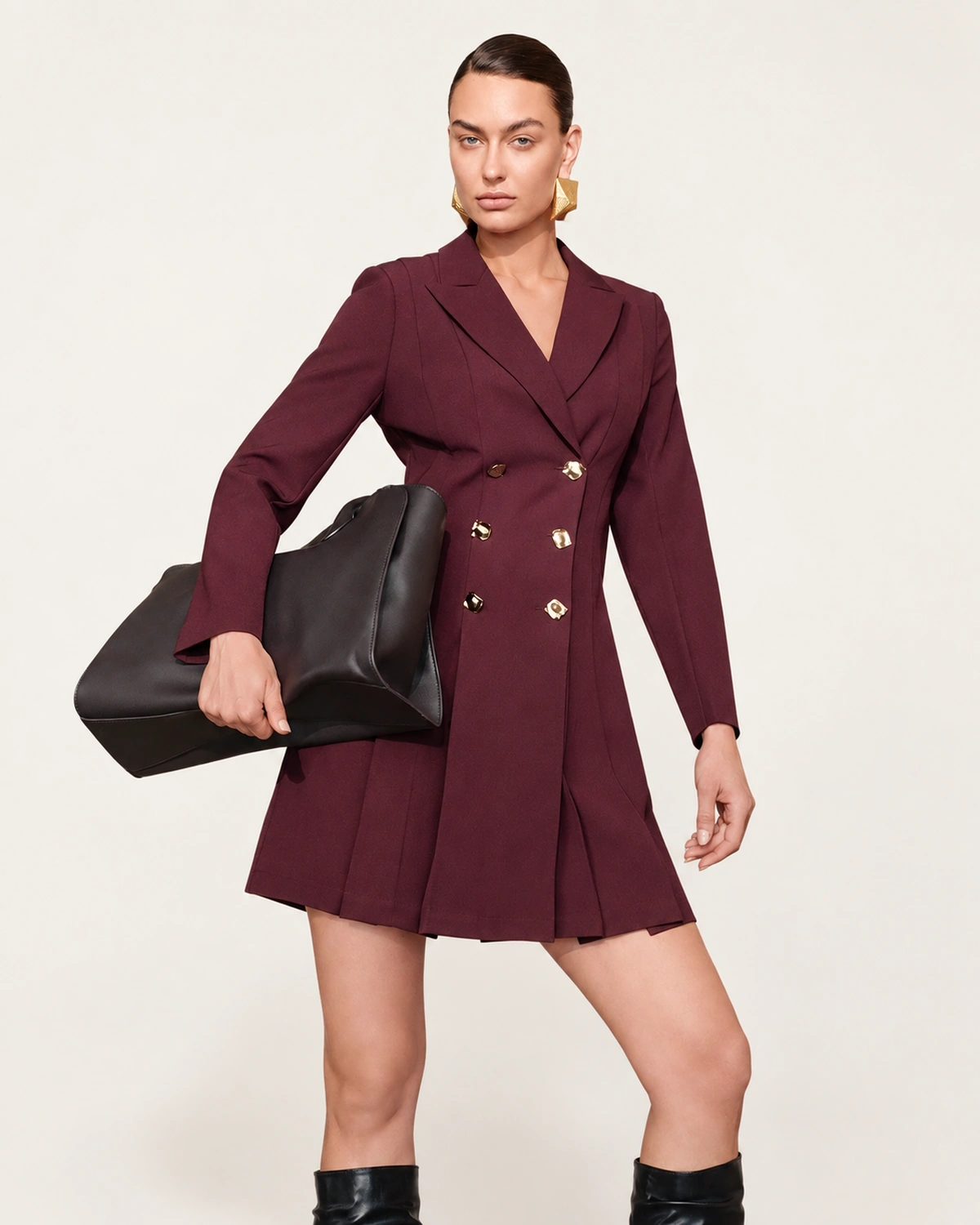Vestido Blazer Alfaiataria Bordô Imperial Editorial em Estúdio