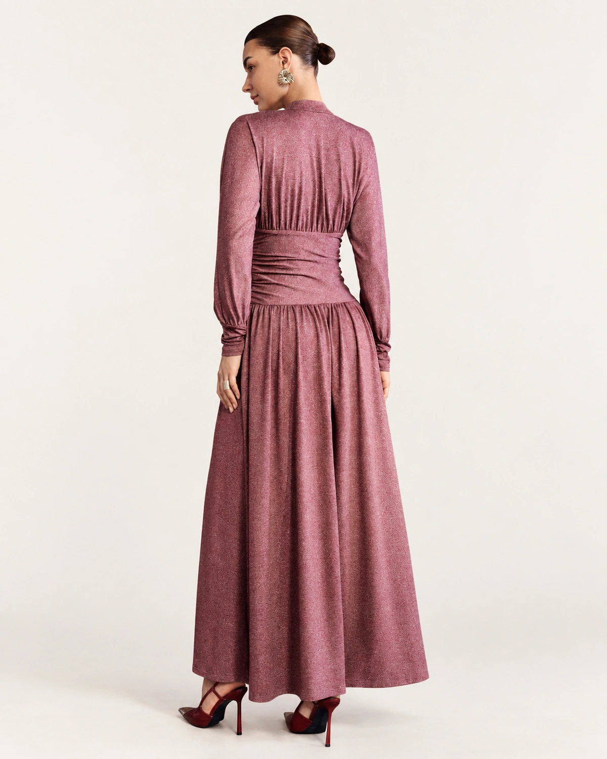 Vestido Midi Evasê Vinho Marsala Vista Posterior