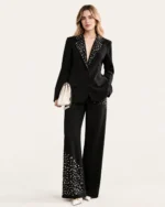 Blazer alfaiataria em crepe com pedrarias na cor noir, foto 03
