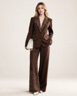 Blazer Alfaiataria em Crepe Nobre com Aplicação de Pedrarias Sutis na cor Marrom Chocolate foto 03