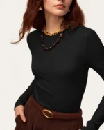 Blusa Canelada Ajustada Genebra na cor Noir foto 01