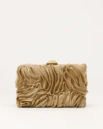 Bolsa clutch drapeada de festa com fecho kisslock em metal dourado na cor Dourado, foto 01