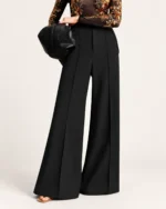 Calça flare de alfaiataria com cós duplo e botões decorativos na cor preto, foto 06