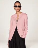 Cardigan em Lã e Caxemira com Microbotões na cor Rosa Blush foto 01