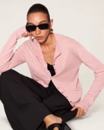 Cardigan em Lã e Caxemira com Microbotões na cor Rosa Blush foto 04