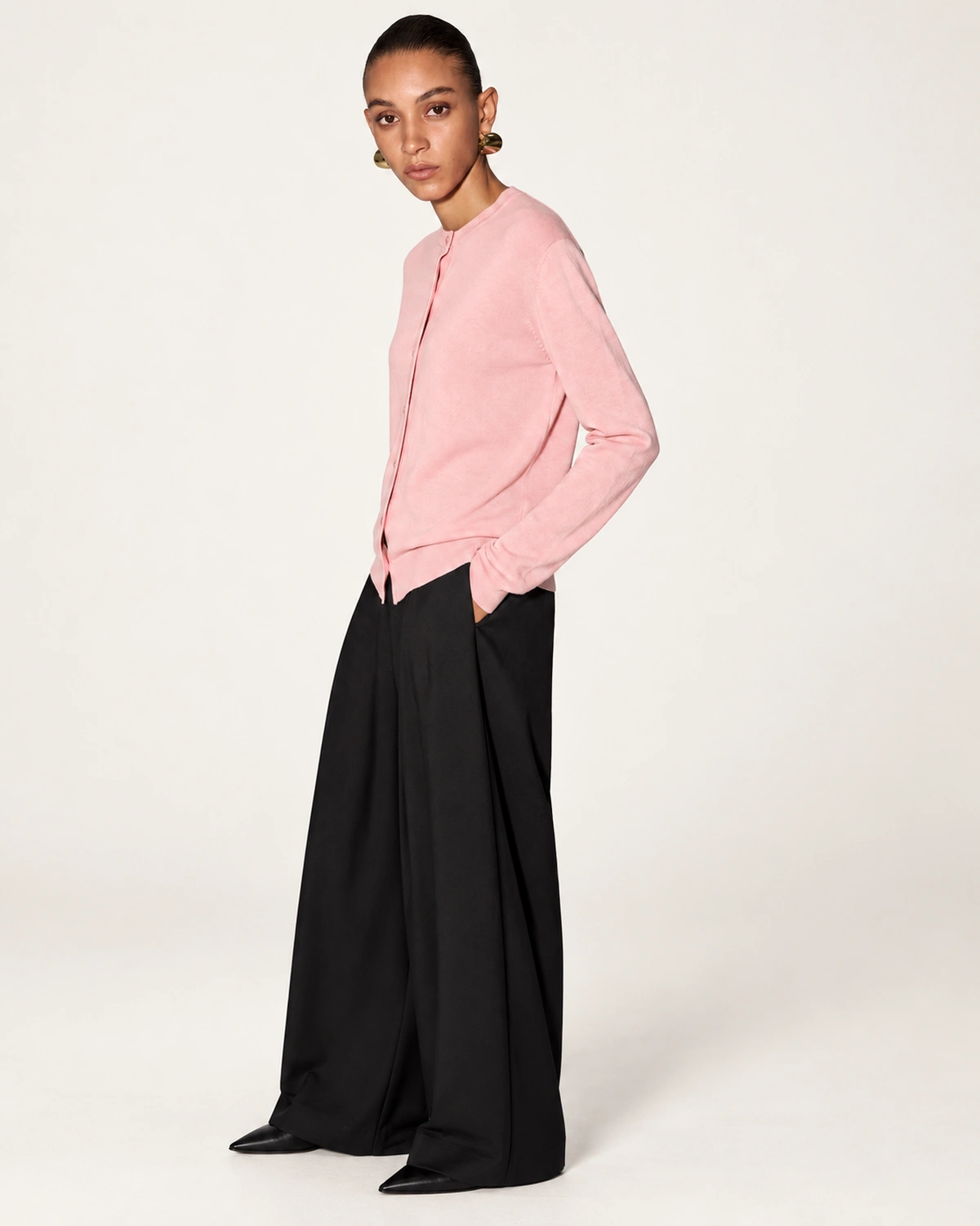 Cardigan em Lã e Caxemira com Microbotões na cor Rosa Blush foto 05