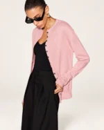 Cardigan em Lã e Caxemira com Microbotões na cor Rosa Blush foto 06
