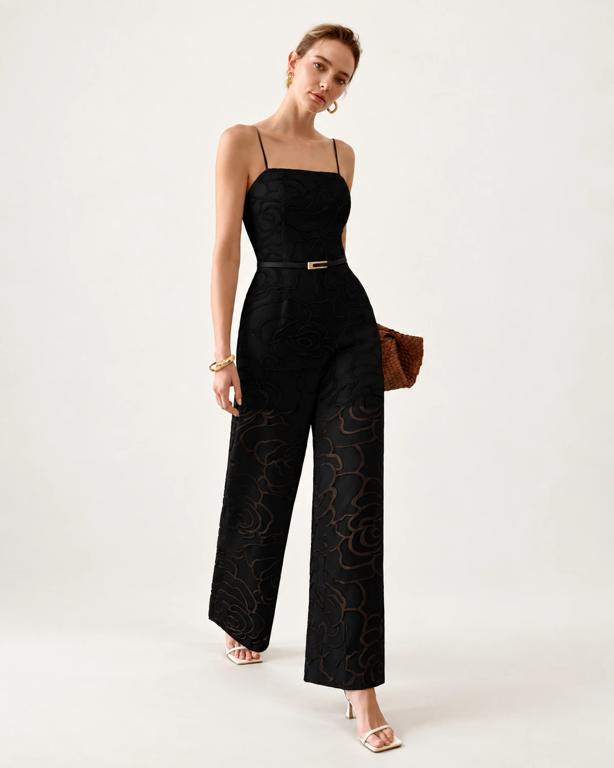 Macacão pantalona floral noir com alças finas, foto 1