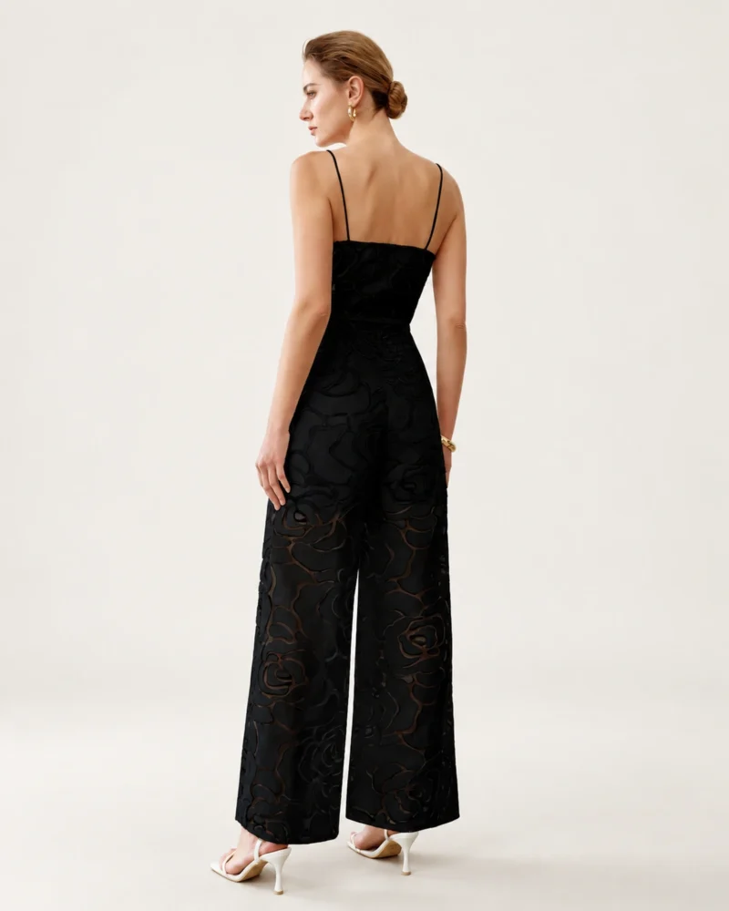 Macacão pantalona floral noir com alças finas, foto 2
