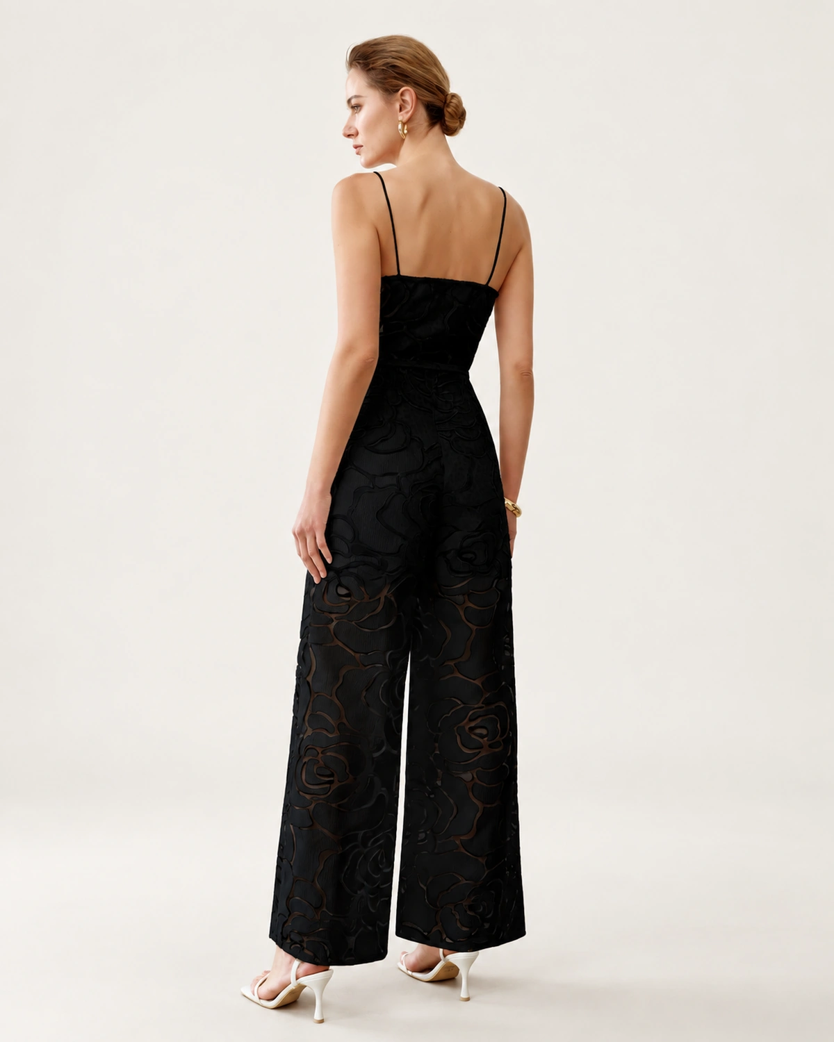 Macacão pantalona floral noir com alças finas, foto 2