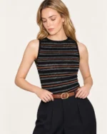 Regata ajustada em tricot canelado com fios metálicos na cor noir, foto 06