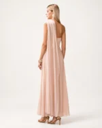 Vestido longo em chiffon ombro só com bordado em cristais e fenda na cor alabastro, foto 06