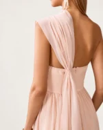 Vestido longo em chiffon ombro só com bordado em cristais e fenda na cor alabastro, foto 07