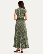 Vestido midi plissado em padronagem pied-de-poule verde oliva, foto 05